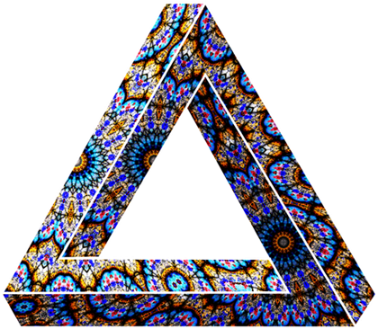 Название: Треугольник Пенроуза с калейдоскопом - описание: Треугольник Пенроуза с цветным узором из ArtScope (калейдоскопа)